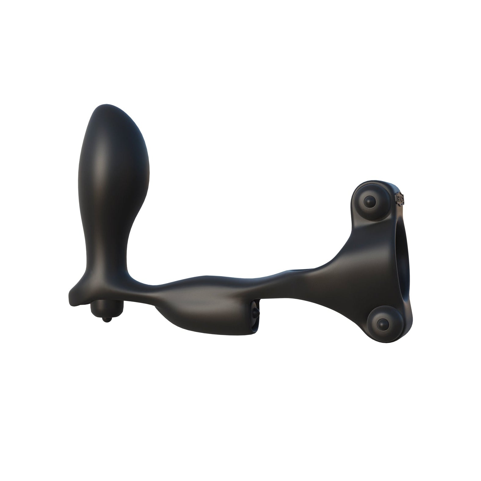 The Fantasy C-Ringz Ultimate Ass Gasm is a sleek black device with a streamlined design, smooth surface, rounded ends, and button-like details, reminiscent of vibrating bullets. It appears to be made from a matte material.