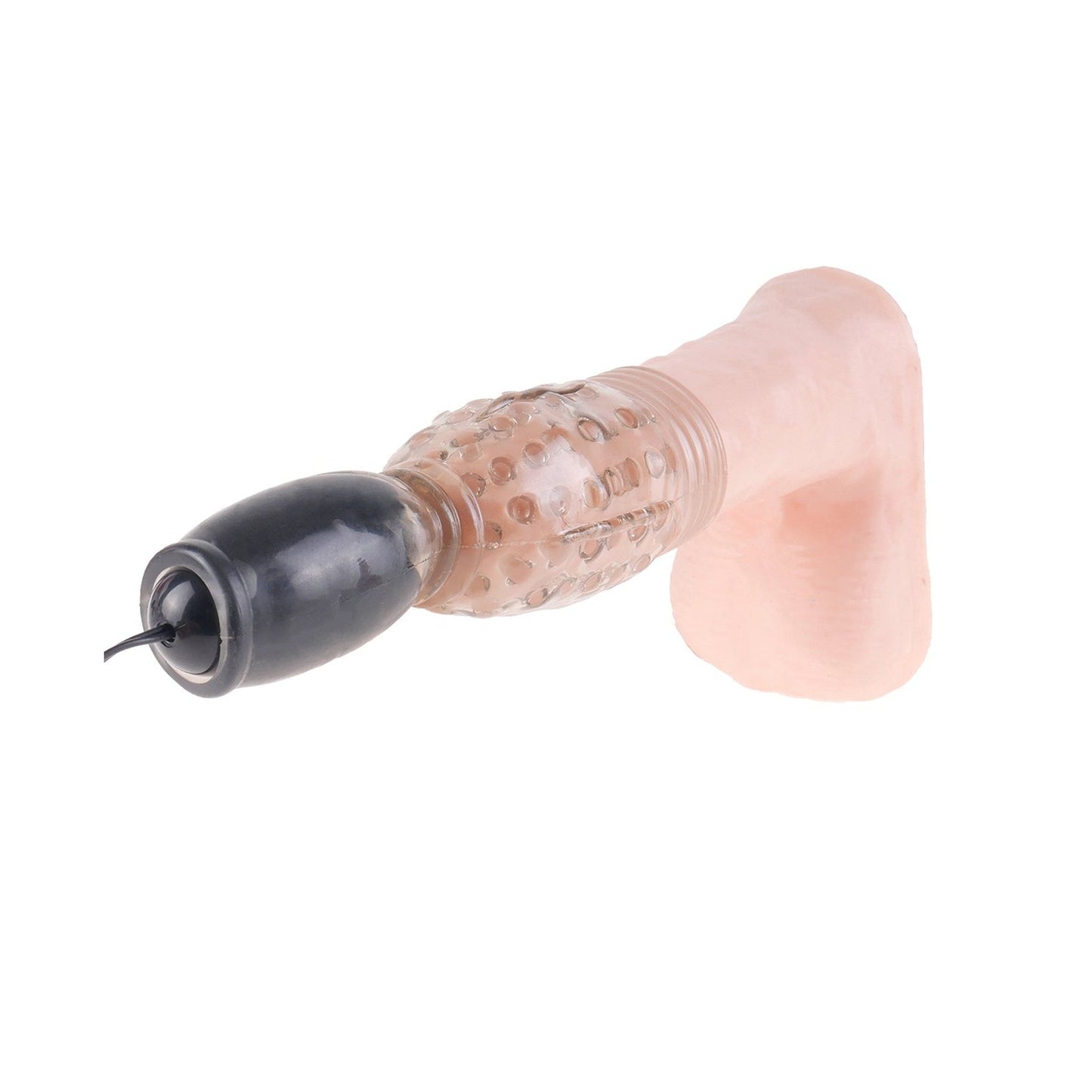 The Pipedream Fetish Fantasy Series Vibrating Head Teazer - Black features a phallic shape with a textured, transparent middle section and black base. Its vibrating suction technology offers an enticing experience, and it comes with an attached cord for power or controls.