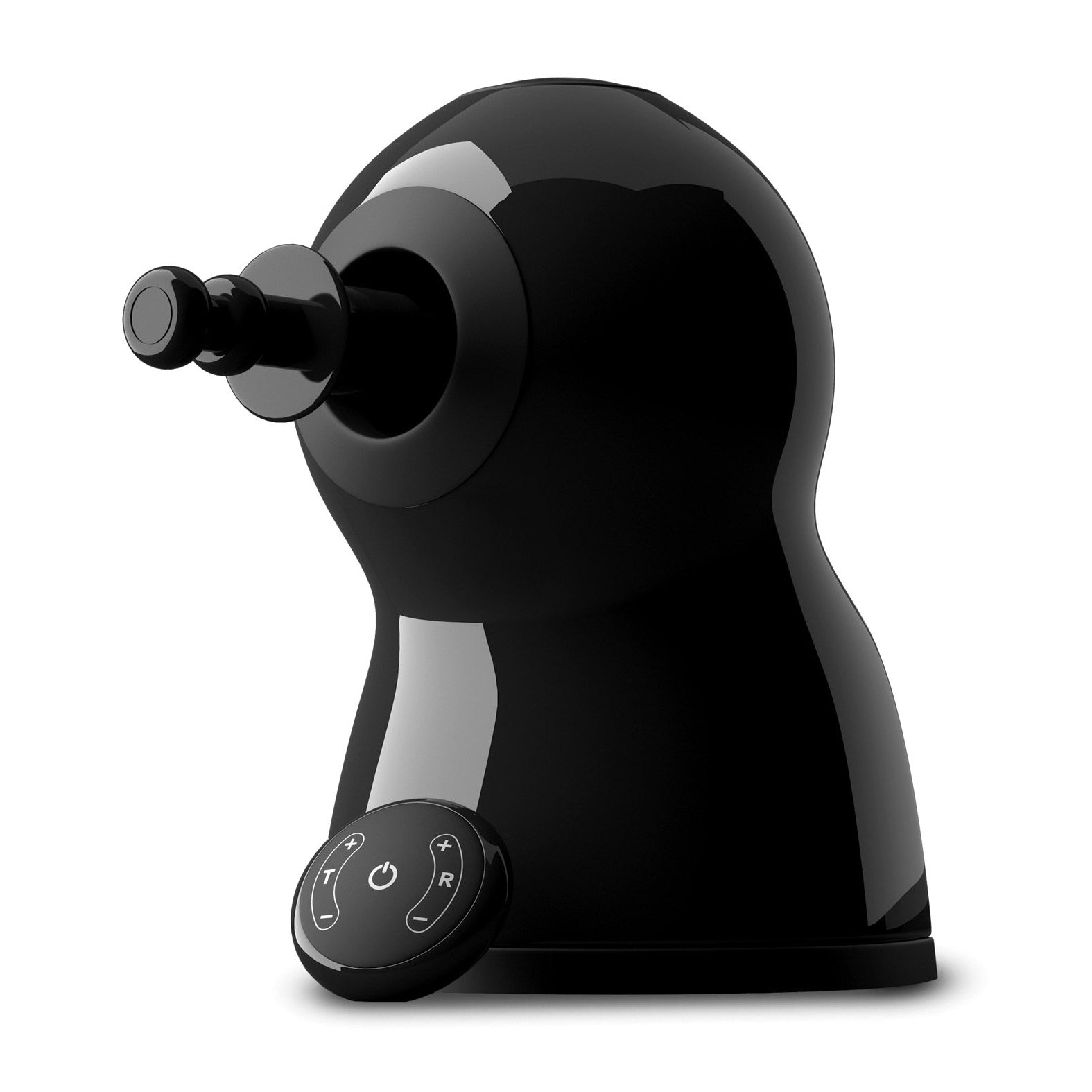 The Fetish Fantasy Series the Bigger Bang Thrusting & Rotating Sex Machine by Adams Toy Box is a sleek, black massager with Orb-gasm technology, a smooth design, and a control panel. It features an adjustable protruding nozzle for targeted relief.