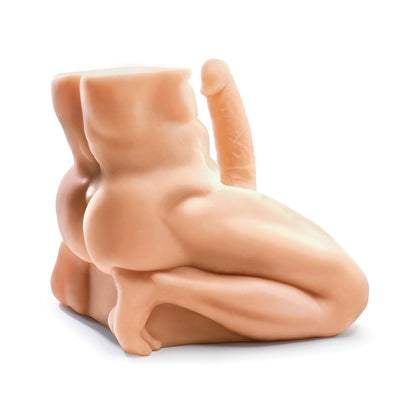 The Pipedream Fuck Me Silly Man! Male Masturbator and Dildo is a beige, abstract sculpture crafted from lifelike Fanta Flesh. It features exaggerated human body parts, limbs, and a protruding element but lacks detailed facial or anatomical definition.