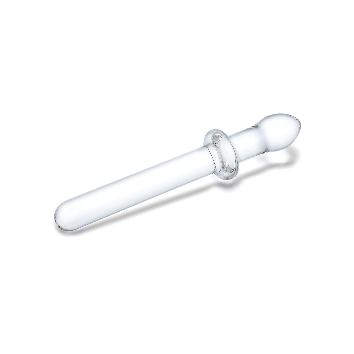 The Gläs 9.25 Classic Smooth Dual Ended Dildo is body-friendly with a transparent design, featuring a rounded end and flared base for versatile use.