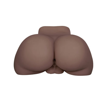 The image features Gender Xs A Handful, a realistic skin-colored TPE stroker resembling a human posterior against a white background.