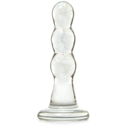 The Gläs Triple Play Beaded Butt Plug is a fracture-resistant glass sculpture with a rounded base and three distinct bulbous sections, made from body-safe materials.