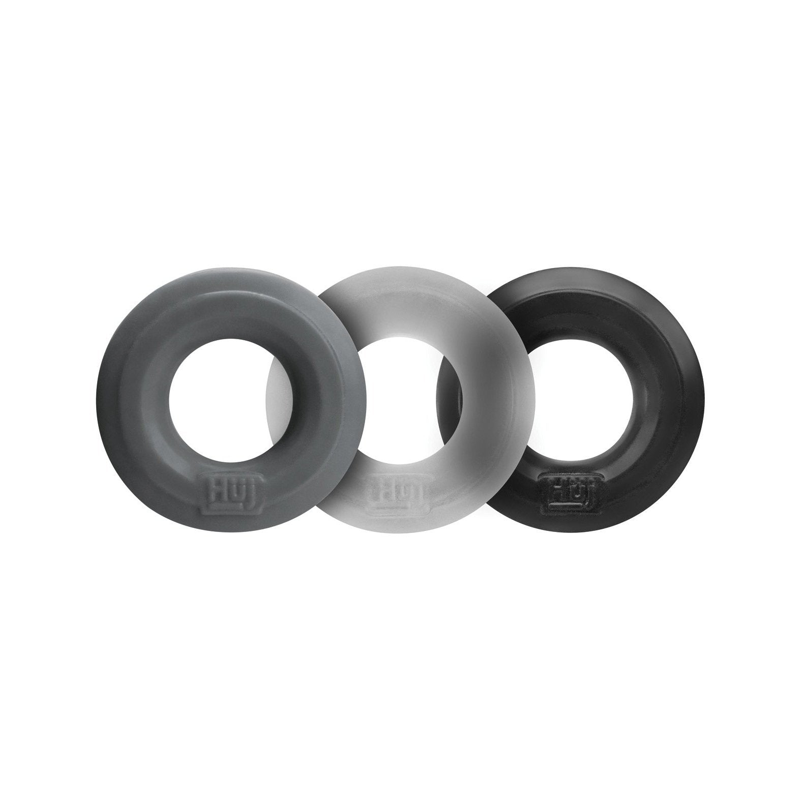The Hunky Junk C Ring Multi Pack includes three circular silicone rings in various gray shades, aligned horizontally. Each features a ridged texture.