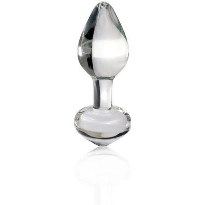 The Icicles No. 44 Hand Blown Glass Butt Plug by Icicles is a teardrop-shaped glass piece with a rounded base, ideal for temperature play. Its smooth, reflective surface stands out vividly against a white background and showcases expert hand-blown craftsmanship.