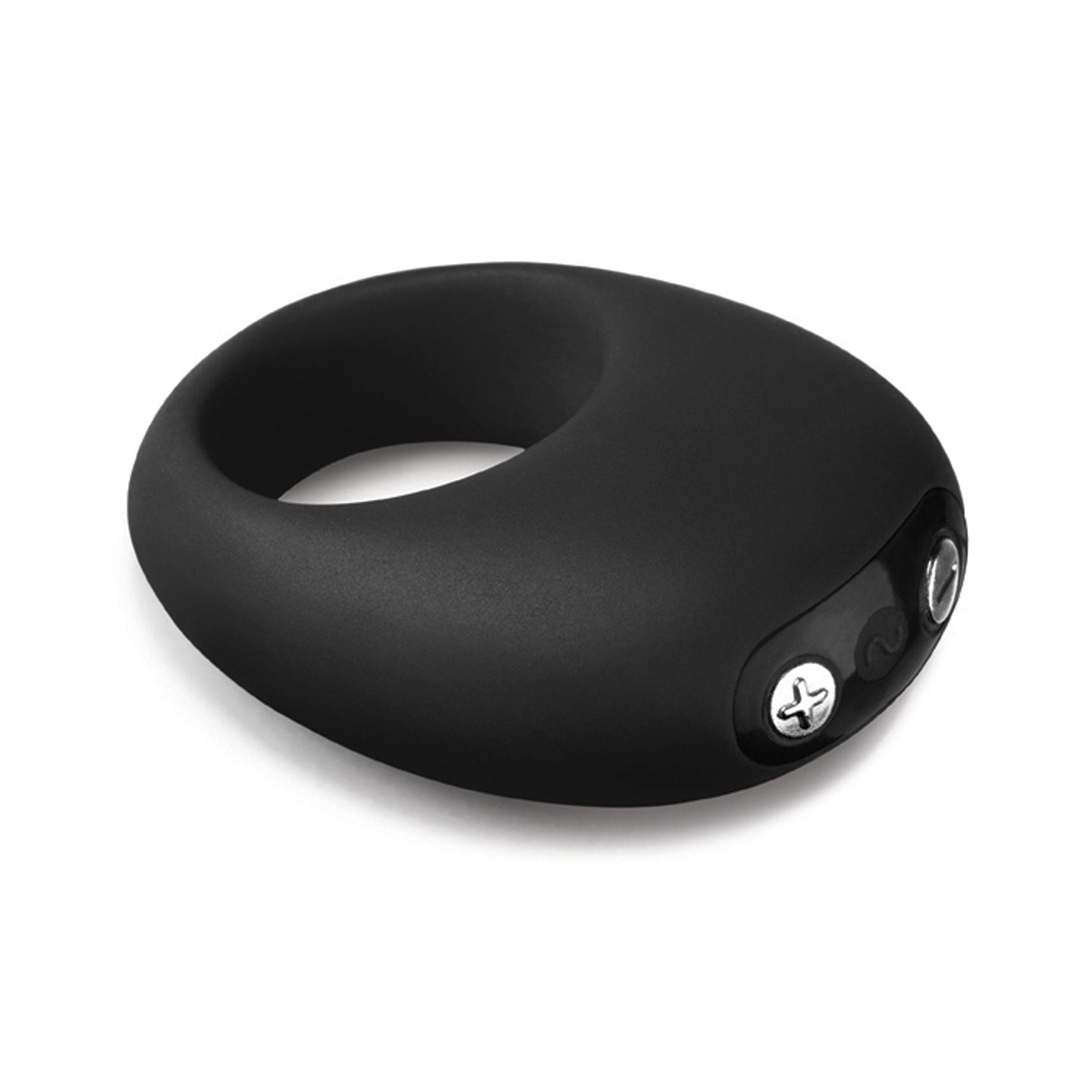 The Je Joue Mio Cock Ring by Je Joue is a sleek black silicone design with two control buttons and vibrating functions, offering a smooth surface and ergonomic design for a cutting-edge wearable experience.
