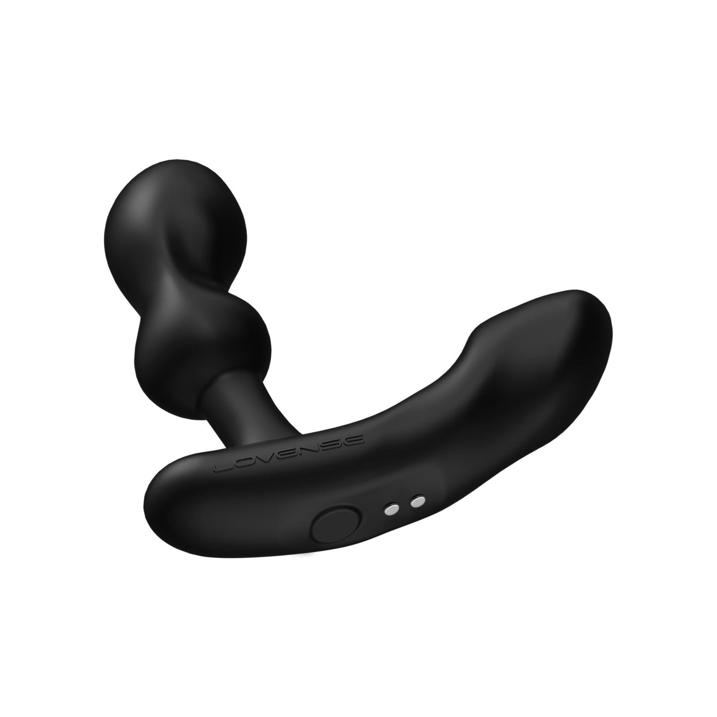 The Lovense Edge 2 Flexible Prostate Massager in black offers intense P-spot stimulation with its curved, ergonomic design. It features a smooth surface, wider base, dual motors, and two control buttons for customizable pleasure.