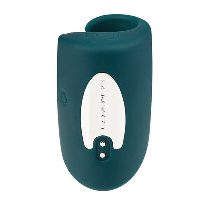The Lovense Gush Handsfree Masturbator by Lovense is a teal silicone device with a smooth, curved shape and metallic accent. USB rechargeable, it features a power button and app control, suggesting its a personal massager or electronic toy designed for convenience and ease of use.