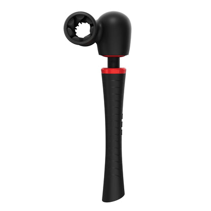 The Man Wand Xtreme with 2 Attachments from Adams Toy Box resembles a manual can opener with a curved handle and gear-like metal head. Its ergonomic design ensures easy use, while the subtly textured handle enhances grip efficiency.