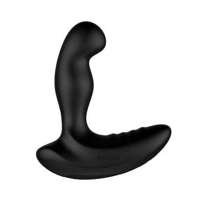 The Nexus Ride Prostate Massager by Nexus, a black silicone vibrator with a curved, ergonomic design, rests on a white background.