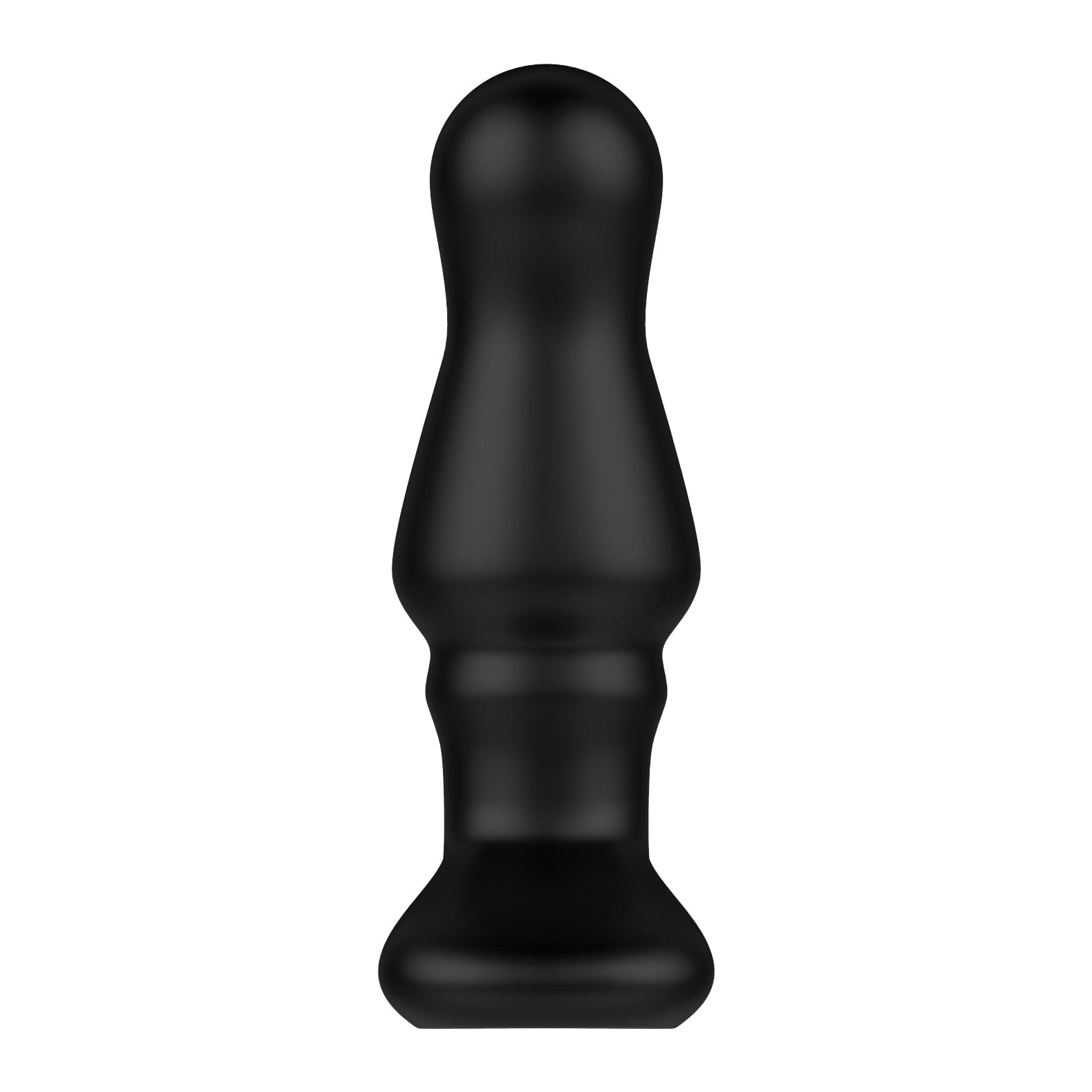 The Nexus Bolster Butt Plug from Nexus is a black, cylindrical object made of body-safe silicone with a tapered top, flat base, two ridged sections in the middle, and an inflatable tip for added versatility.