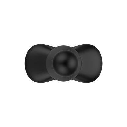 The Nexus Bolster Butt Plug, by Nexus, is a black hourglass-shaped object crafted from body-safe silicone, featuring smooth curves and an inflatable tip for added versatility when viewed from the top.