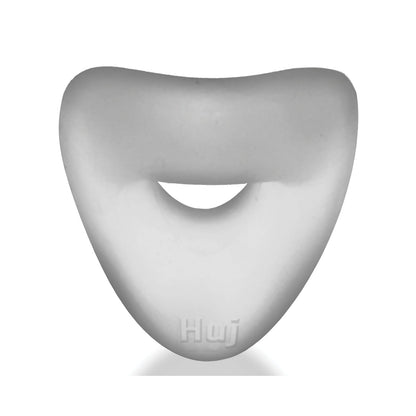 A sleek, grey, triangular tool made from a unique silicone blend, featuring a curved top and central indentation. Its matte surface includes an embossed logo for a subtle finish.