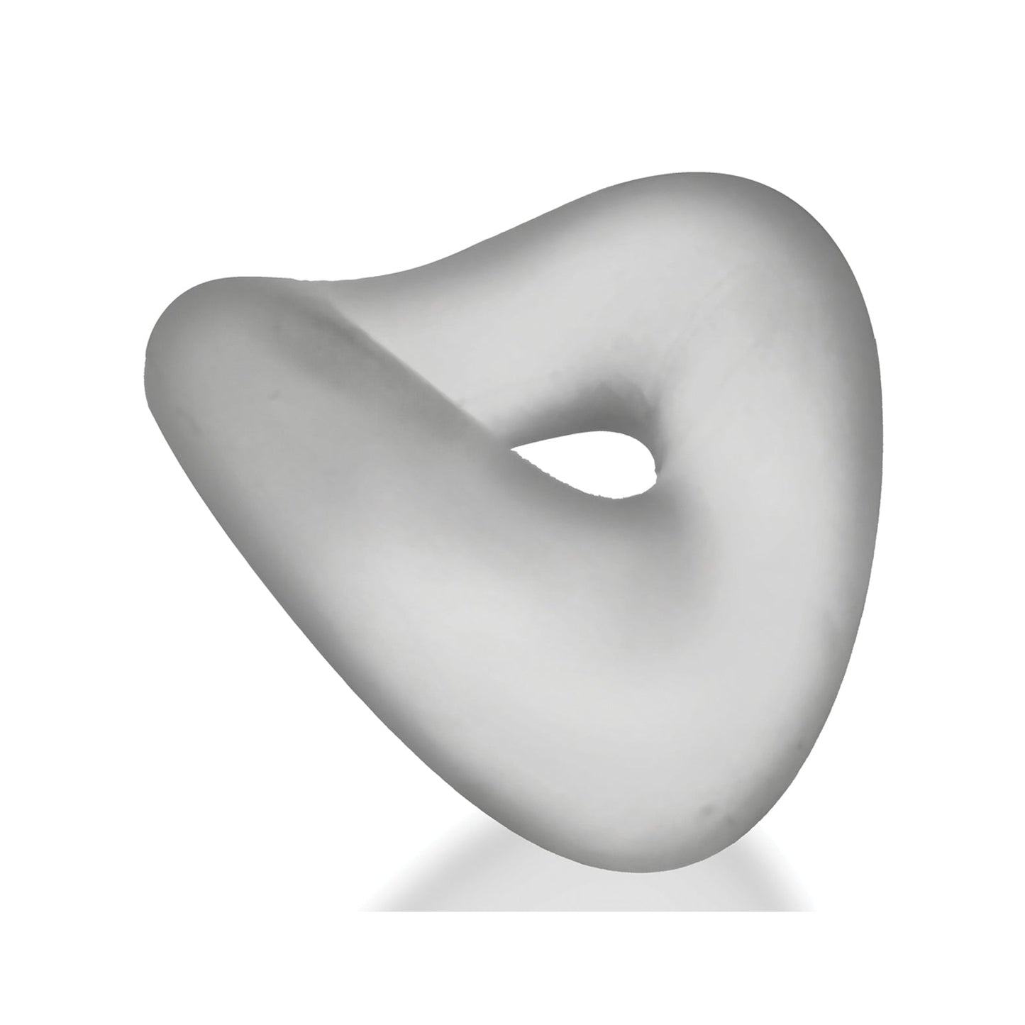 The Hunky Junk Hunkyjunk Form Cock Ring is a smooth, gray 3D abstract shape, made from a silicone blend, resembling a twisted torus and casting a soft shadow on the white background.