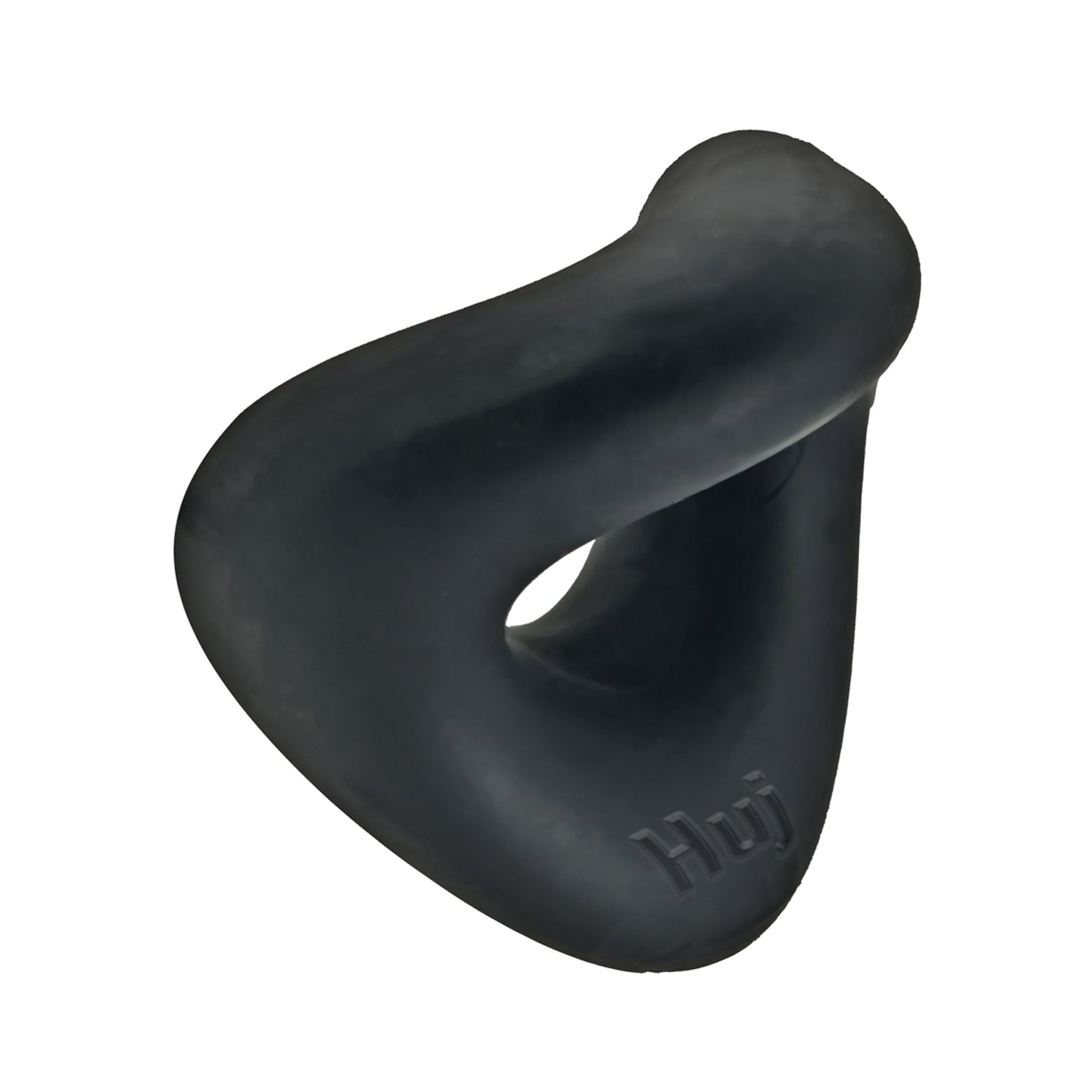 The Hunkyjunk Form Cock Ring by Hunky Junk is an abstract, triangle-shaped object. Made from a stretchy-rubber blend, it features a smooth, matte surface and an opening in the middle, with Huj embossed on one side.