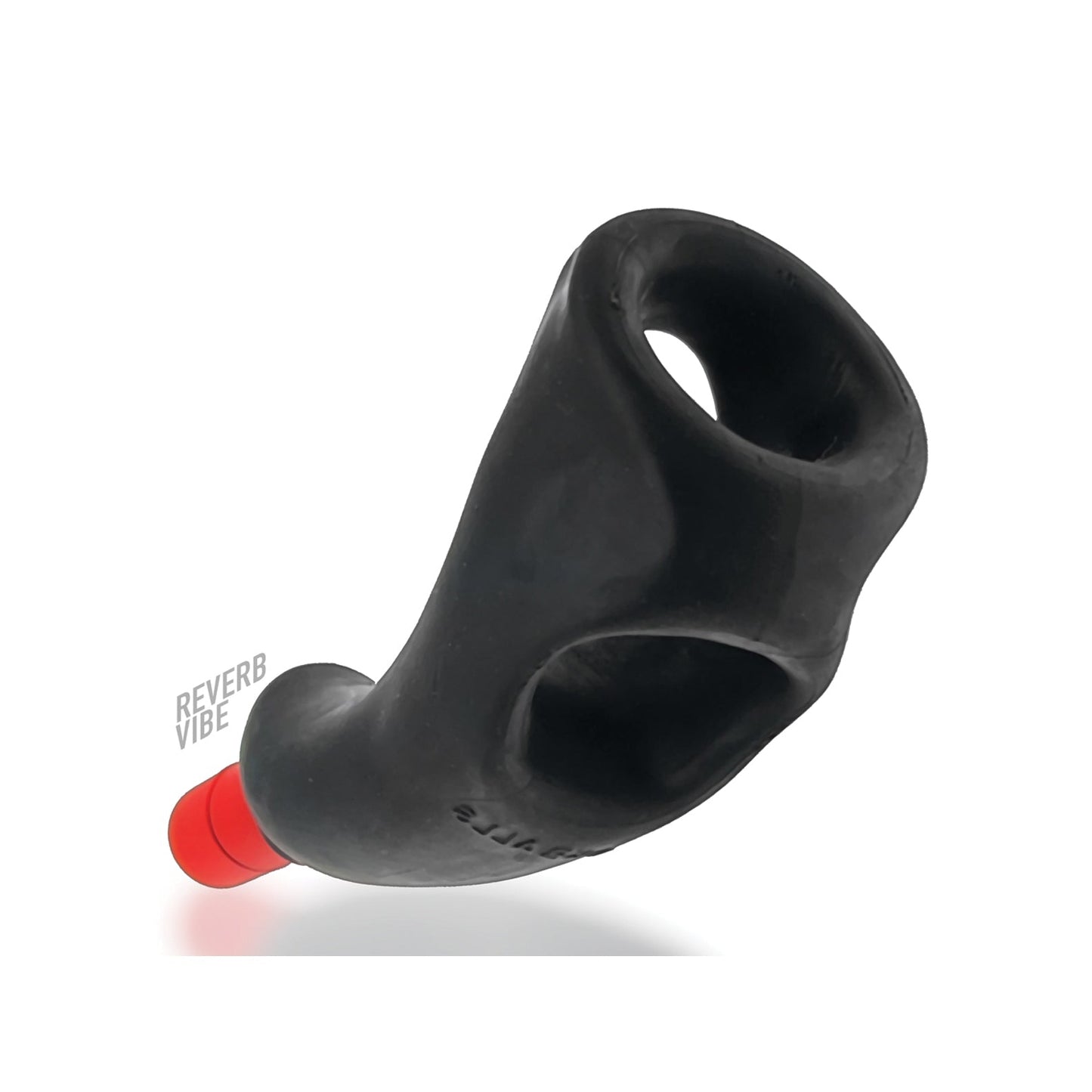 A black guitar slide with a red tip, designed for string instruments, is shown on a white background. The surface text Hunky Junk hints at a waterproof vibe that boosts musical pleasure.