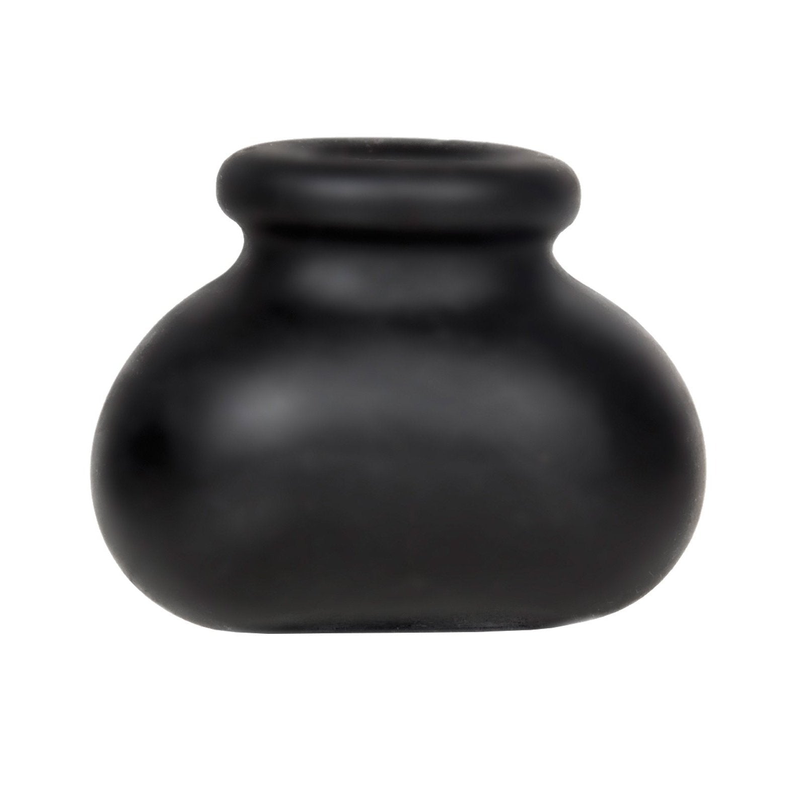 A small, rounded black ceramic pot with a narrow opening is reminiscent of the smooth curves of the Perfect Fit Bull Bag 3/4 Ball Stretcher by Perfect Fit, set against a plain white background.