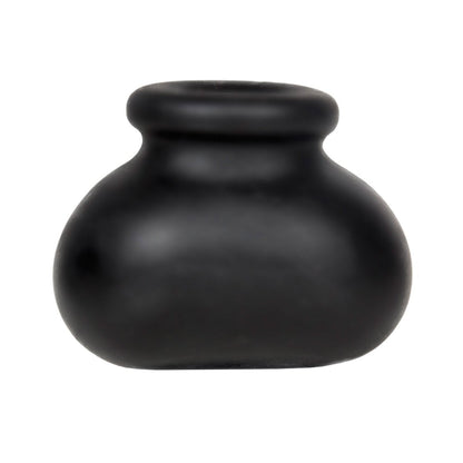 A small, rounded black ceramic pot with a narrow opening is reminiscent of the smooth curves of the Perfect Fit Bull Bag 3/4 Ball Stretcher by Perfect Fit, set against a plain white background.