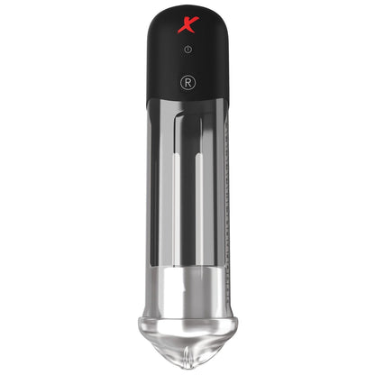 Experience precise cooking with the Pipedream Extreme Elite by Adams Toy Box, a modern immersion circulator. It features a sleek black top with power control, a red accent, measurement gauge, metallic lower half, and transparent section for perfect sous vide results.