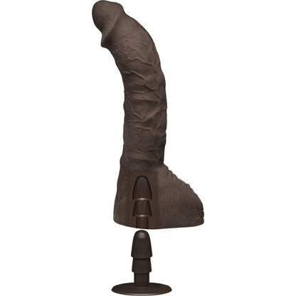 An authentic chocolate sculpture shaped like a dinosaur tooth, complete with a textured surface and displayed upright on a base, mirrors the artistry of the Prince Yahshua Ultraskyn 10.5 Cock from Adams Toy Box.