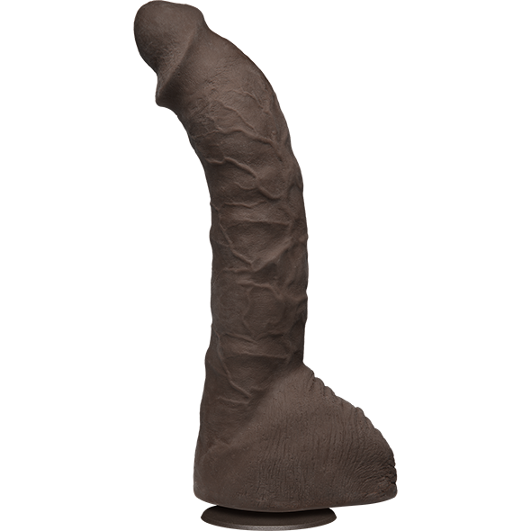 Experience the lifelike sensation of the Prince Yahshua Ultraskyn 10.5 Cock by Adams Toy Box, featuring a realistic brown silicone design and veiny texture for an authentic feel.