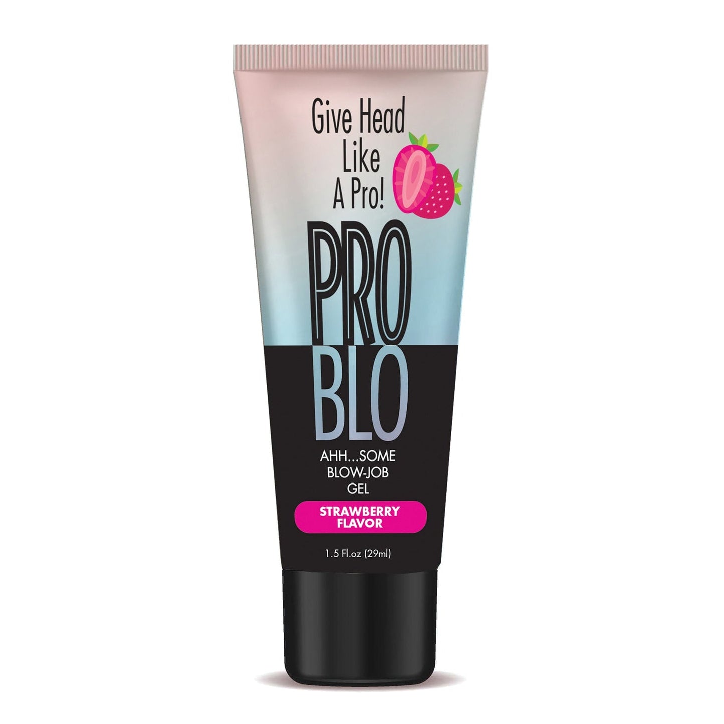 The 1.5 fl oz Problo Oral Pleasure Gel offers a strawberry flavor and warming effect, enhancing your intimate moments with the playful phrase Give Head Like a Pro! Featured on its design alongside Ahh...some Blow Job Gel.