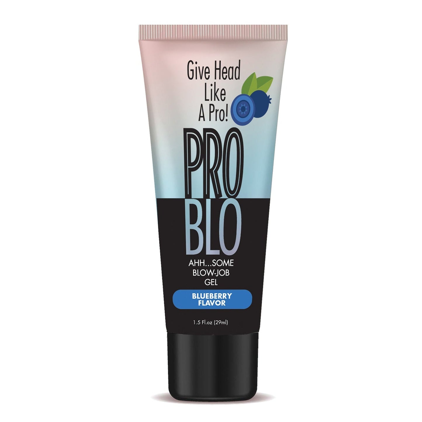 Image of a Problo Oral Pleasure Gel tube with Blueberry Flavor on it. Packaging says, Give Head Like A Pro! and Ahh...Some Blowjob Gel. This product offers an enhanced oral experience and contains 1.5 fl oz (29 ml).