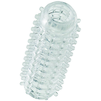 The Reversible Masturbator by Dr. Joel from California Exotic Novelties is a clear, textured cylinder with rounded protrusions, made of transparent, flexible material.