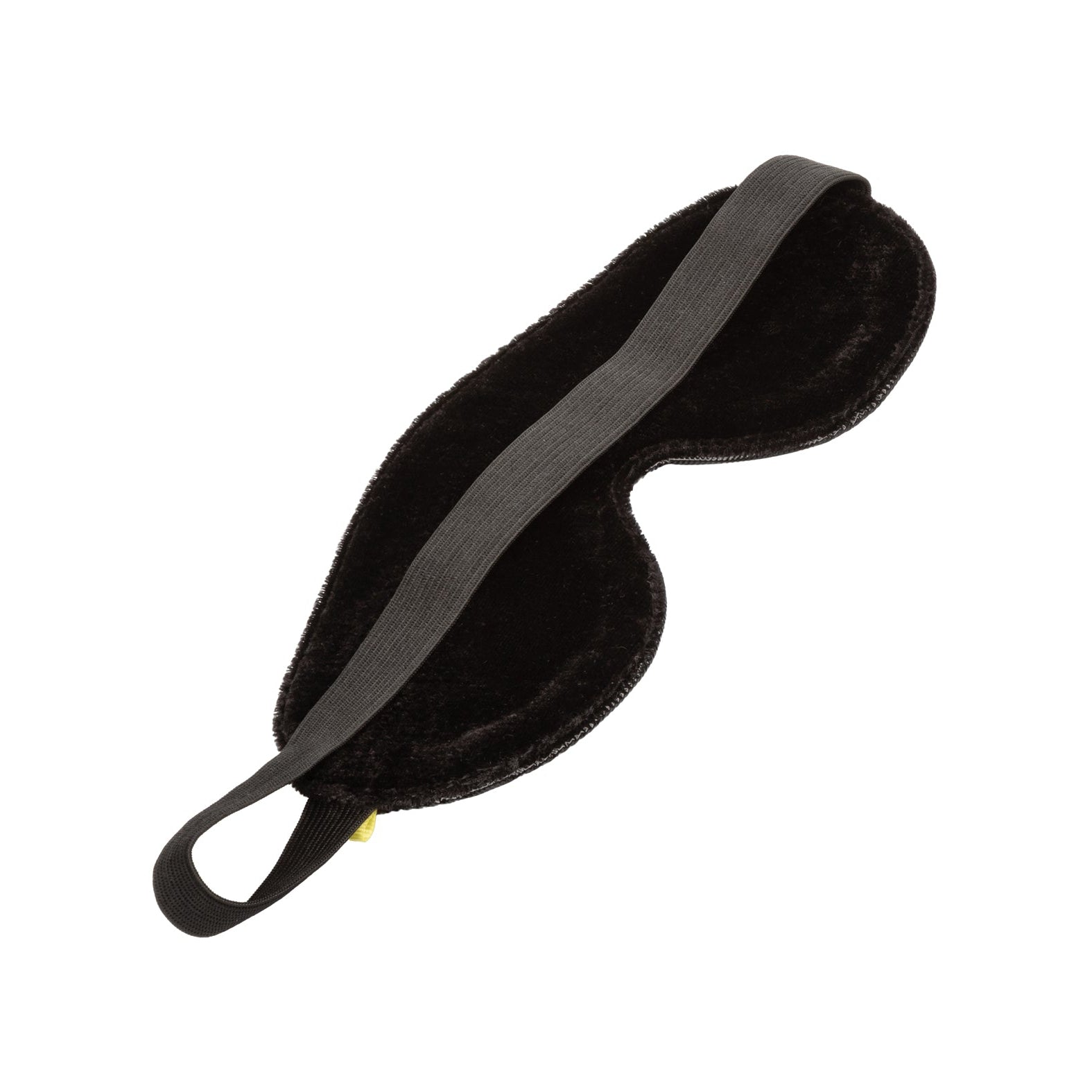 The Boundless Blackout Eye Mask by California Exotic Novelties, featuring a sleek, velvety texture and elastic strap, is shown on a plain white background to provide complete sensory deprivation for restful sleep.