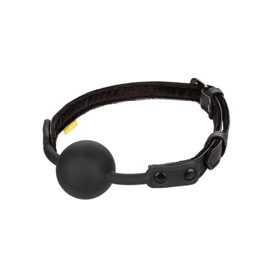 The Spartacus Boundless Ball Gag, in black vegan leather with an adjustable buckle strap, is displayed on a white background. Perfect for bondage or BDSM use, its a popular choice for those seeking high-quality gay sex toys.