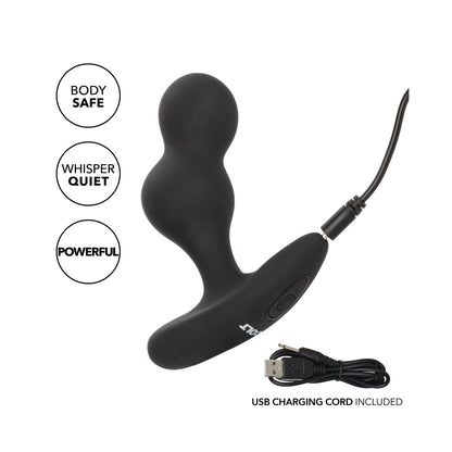 The Colt Dual Power Probe by Colt is a black, ergonomic massager featuring a dual bulb design with two rounded nodes for optimal comfort. It delivers body-safe, whisper-quiet, and powerful performance and includes a USB charging cable for convenience.