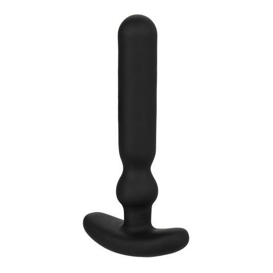 The Colt Rechargeable Anal-T - Large, a black silicone butt plug with a tapered tip, flared base, and vibration functions, is showcased on a white background.