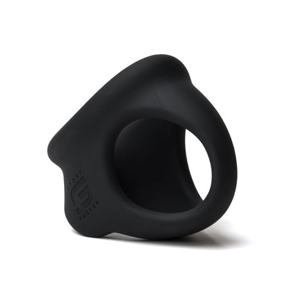 The Sport Fucker Cock Chute is a black silicone cock ring with a unique curved design, embossed with the Sport Fucker logo on the side. Photographed against a plain white background, it highlights the rings smooth texture and modern look.