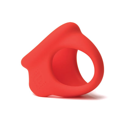 The Sport Fucker Cock Chute is a red silicone cock ring featuring a wide band, ergonomic open circular center, smooth surface, and subtle embossed Sport Fucker brand logo on the side.