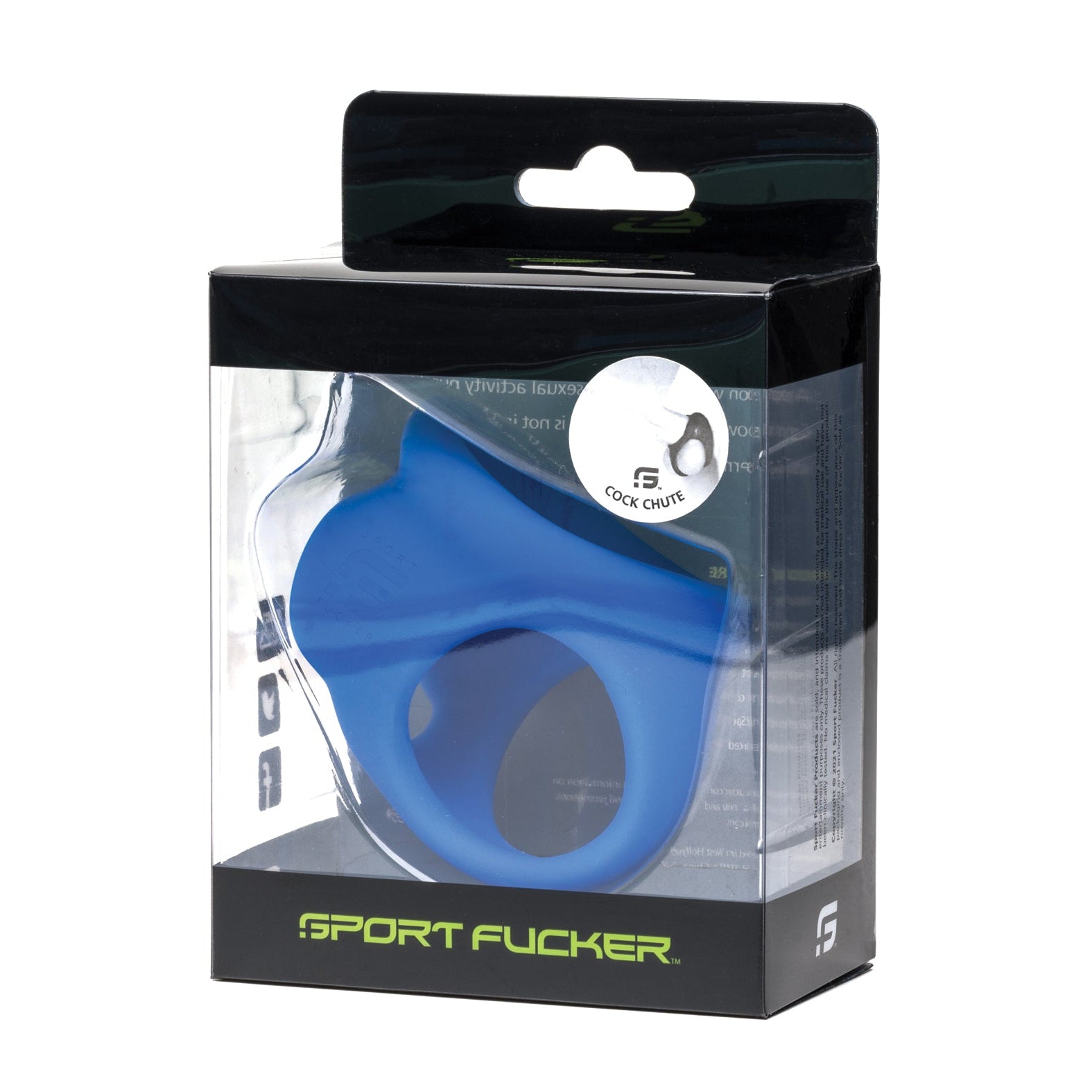 The packaging of the Sport Fucker Cock Chute, a blue silicone toy, intriguingly hints at its versatility. This sleek masterpiece from Sport Fucker promises to enhance your experience as either a cock ring or a ball stretcher.