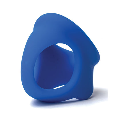The Sport Fucker Cock Chute by Sport Fucker is a blue, hollow silicone object with smooth surfaces and variable openings, casting a shadow on a white background.