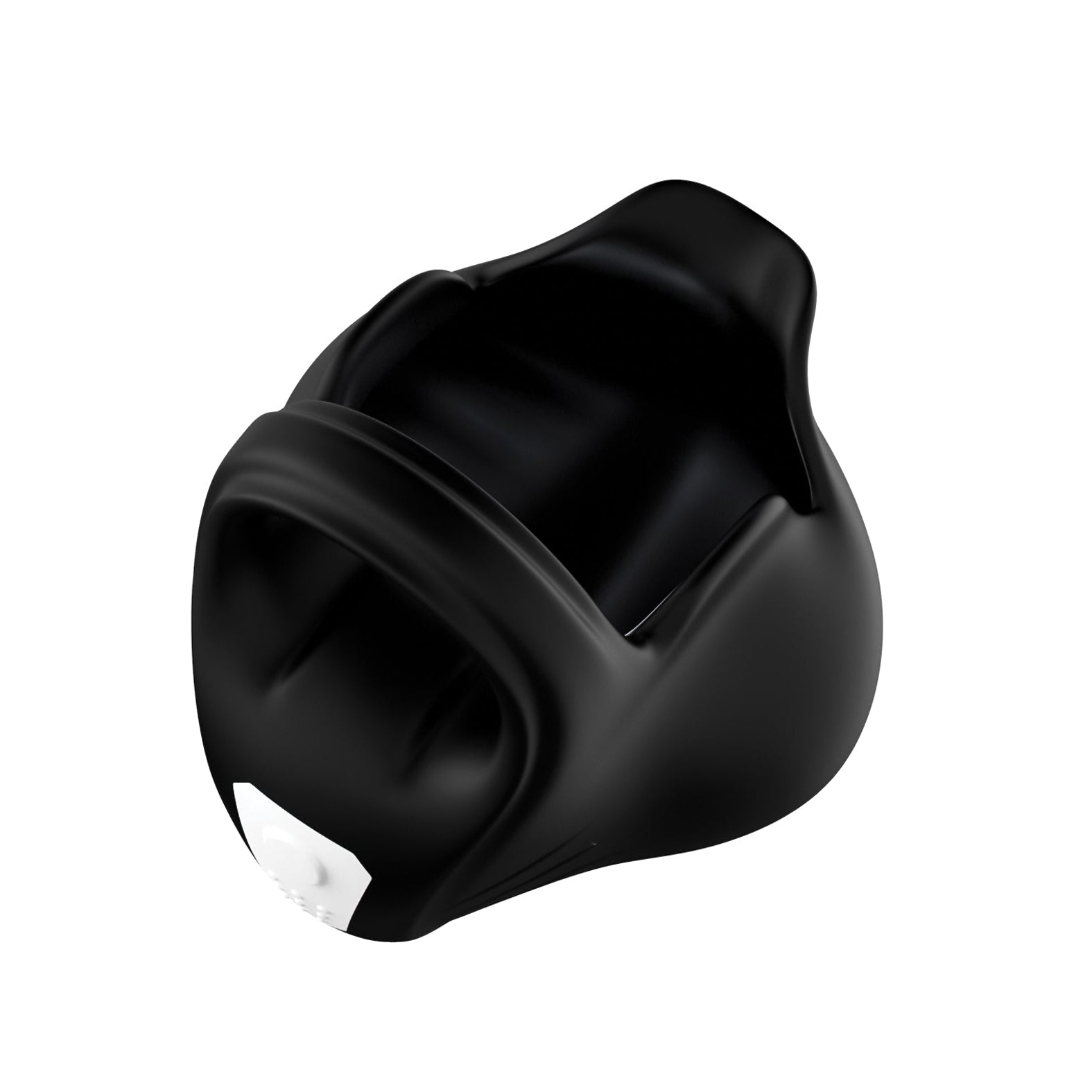 The Sport Fucker Motovibe NutSack Vibe w/Remote by 665 inc features a sleek black plastic design with curved surfaces, a wide opening, and a subtle white detail. With an IPX7 waterproof rating, its purpose may not be immediately apparent from the image.