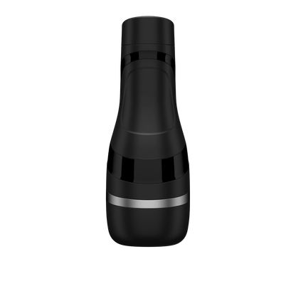 The Satisfyer Men Classic by Satisfyer features a modern design with its sleek black bottle and a silver band near the base, standing out against a white background.