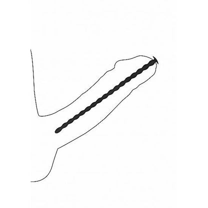 Minimalistic line drawing of an arm holding a twisted, elongated object resembling Adams Toy Box Shots Ouch Advanced Urethral Sounding Silicone Spiral Plug Set. The design uses thin black lines on a white background.