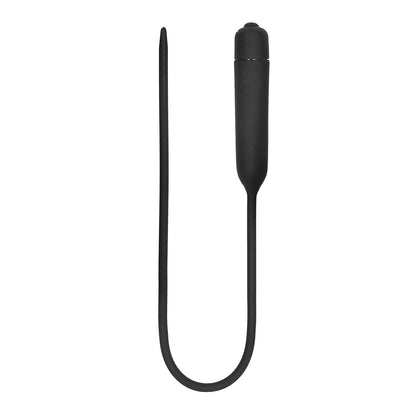 The Shots Ouch Extra Long Urethral Sounding Silicone Vibrating Bullet Plug is a sleek, minimalist black device with a flexible, long narrow body and thin rounded handle, ideal for versatile use.