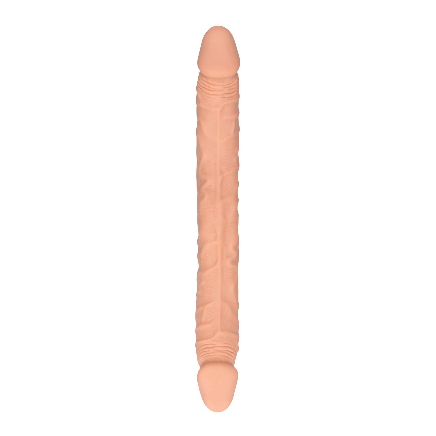 The Shots RealRock 14 Double Dong in Flesh is crafted from soft silicone, featuring a realistic flesh tone and textured surface for an enhanced experience.