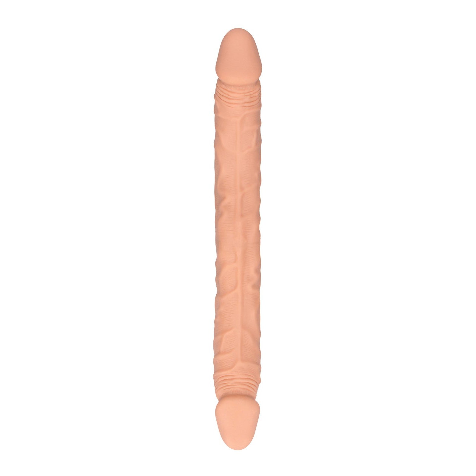 The Shots RealRock 14 Double Dong in Flesh is crafted from soft silicone, featuring a realistic flesh tone and textured surface for an enhanced experience.