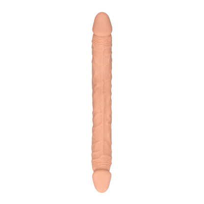 The Shots RealRock 14 Double Dong in Flesh is crafted from soft silicone, featuring a realistic flesh tone and textured surface for an enhanced experience.