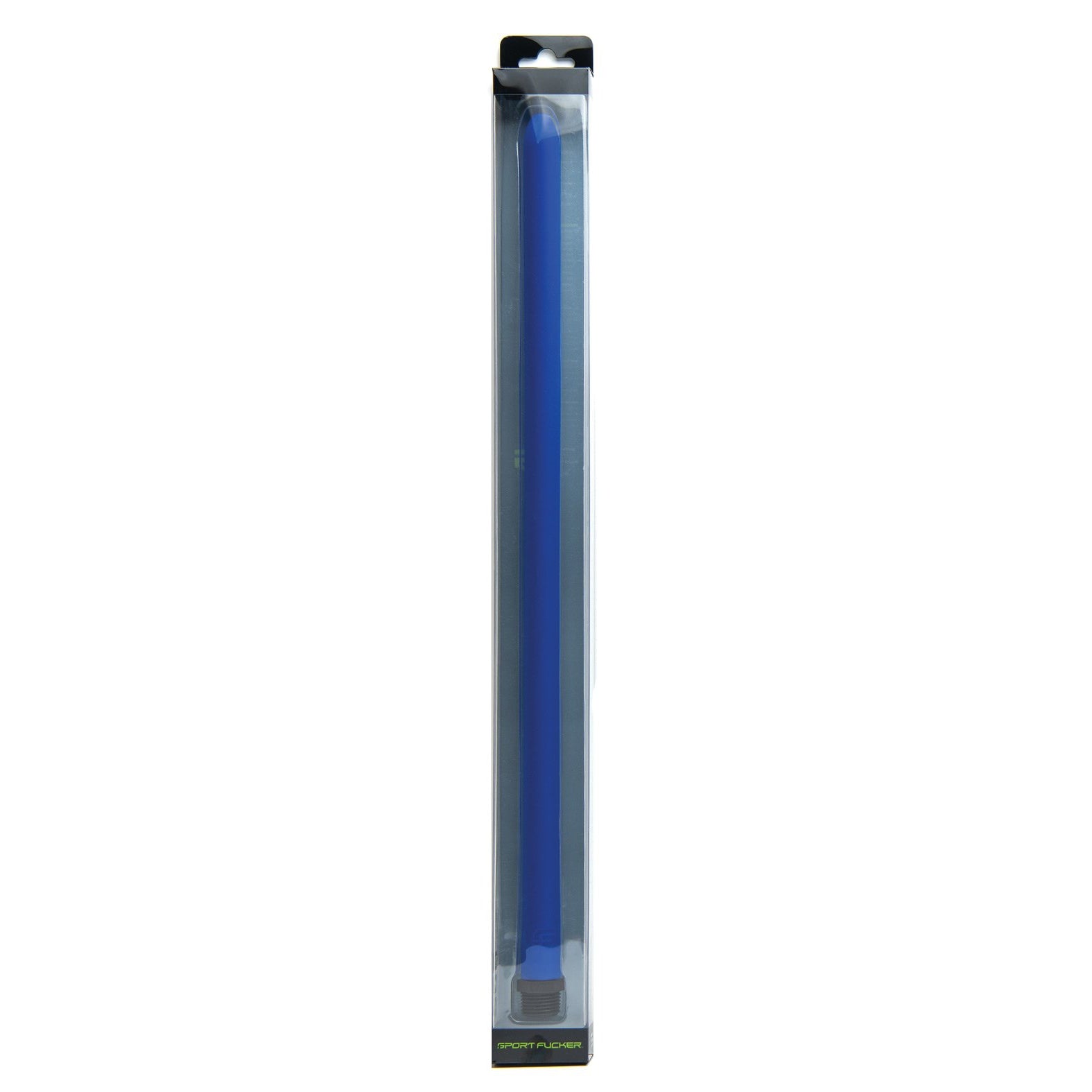 The Sport Fucker Locker Room Hose - 18 is encased in a transparent package with black and green details. Its No-Kink design ensures smooth use, and the Pure Platinum Silicone offers top safety and quality, making it ideal for enthusiasts.