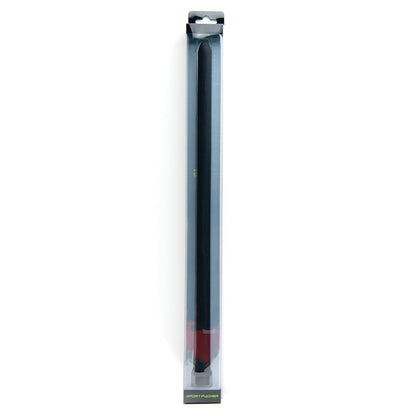 The Sport Fucker Locker Room Hose - 18 is a long, black cylinder made of Pure Platinum Silicone. It comes in transparent packaging with a black top and red bottom, featuring green text. The sleek No-Kink design allows it to stand vertically against a plain white background.