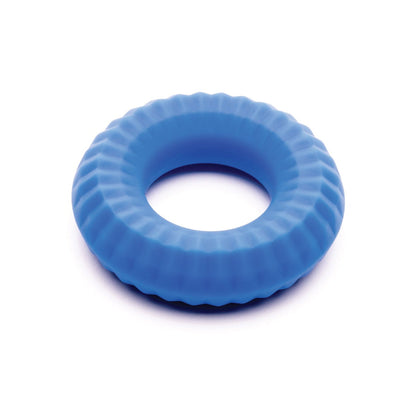The Sport Fucker Nitro Ring is a blue, rubbery, donut-shaped accessory with a smooth inner circle and grooved outer surface, set against a white background.
