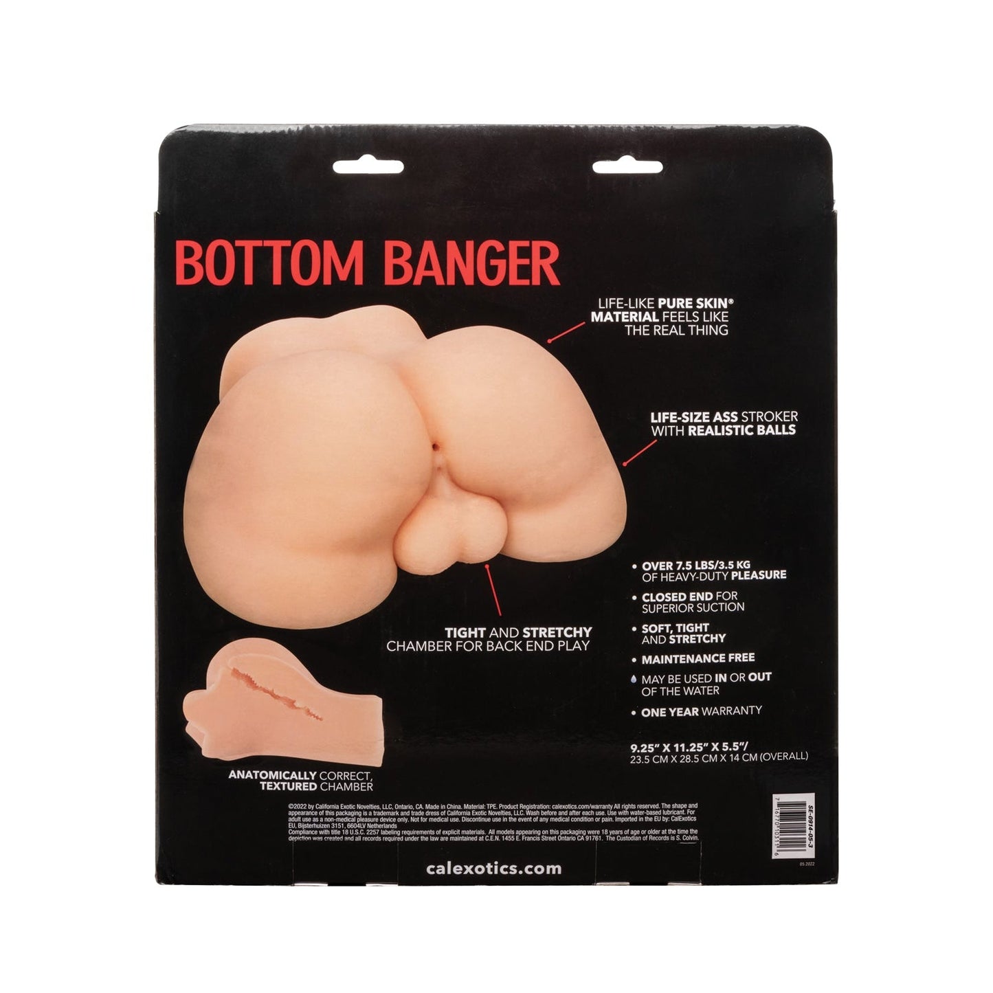 The Stroke It Bottom Banger by California Exotic Novelties features a life-sized, anatomically correct design made of Pure Skin® material. Its realistic texture ensures satisfaction, and included accessories enhance the experience of this ultimate booty banger.