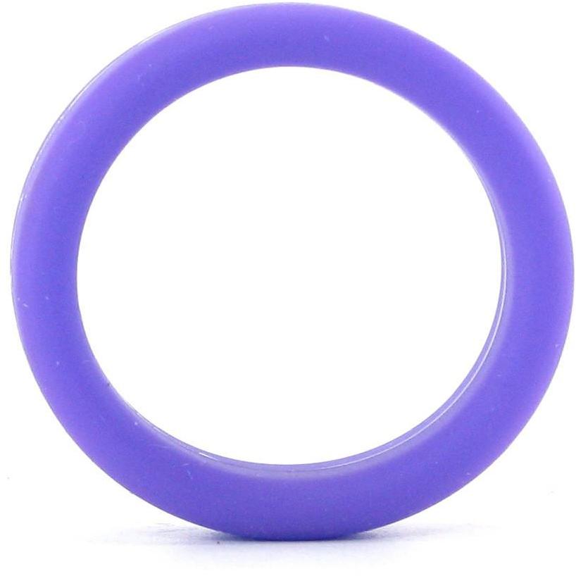 The Tantus 1.5 Supersoft C Ring, crafted from purple silicone, is displayed from the side on a white backdrop.