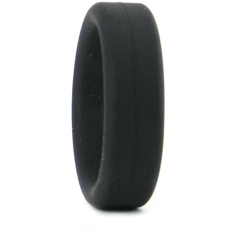 A sleek, black silicone ring stands vertically on a white background. The Tantus 1.5 Supersoft C Ring features a smooth, matte finish perfect for daily wear.