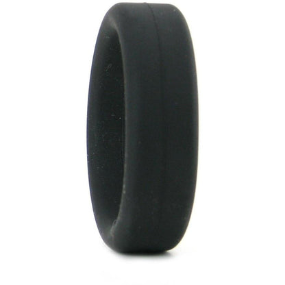 A sleek, black silicone ring stands vertically on a white background. The Tantus 1.5 Supersoft C Ring features a smooth, matte finish perfect for daily wear.